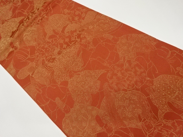 JAPANESE KIMONO / VINTAGE FUKURO OBI / WOVEN ANCIENT PEOPLE